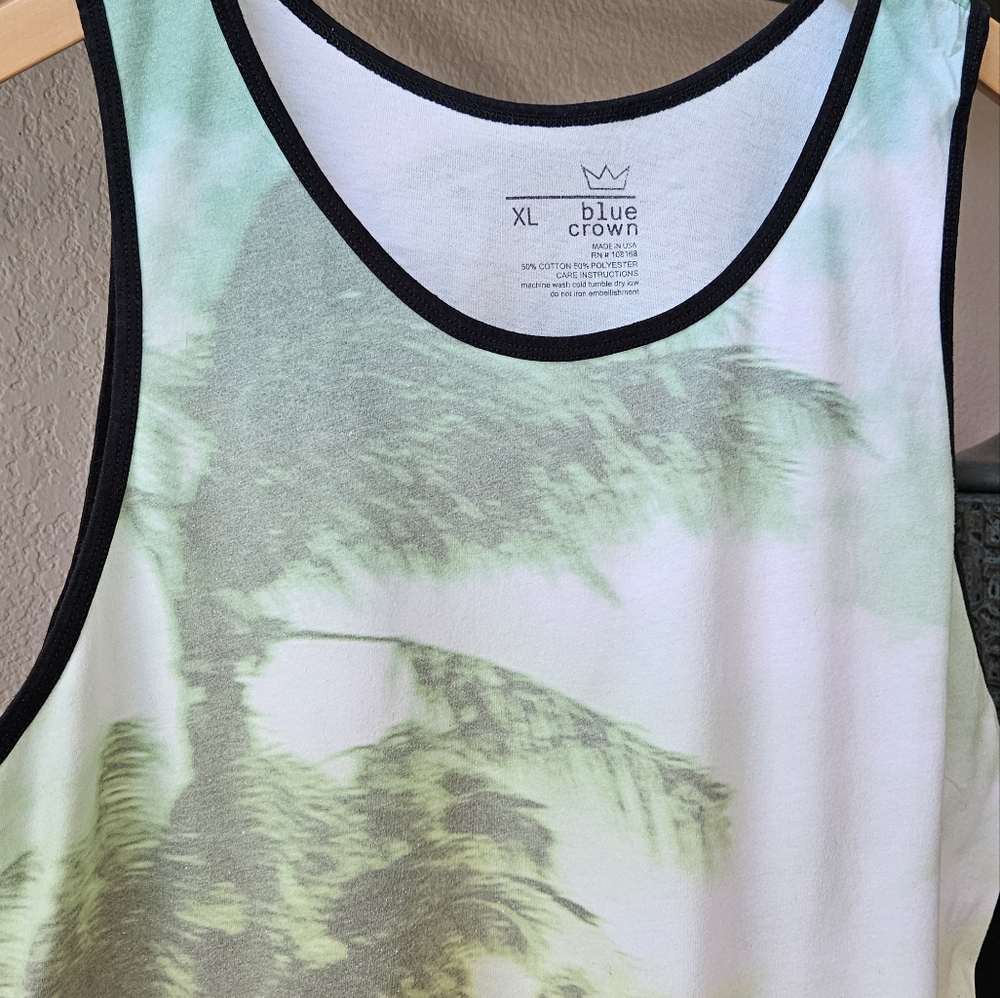 Blue Crown Tropical Palm Tree Tank Top XL
